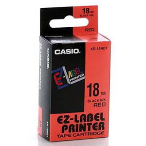Casio originální páska do tiskárny štítků, Casio, XR-18RD1, černý tisk/červený podklad, nelaminovaná, 8m, 18mm