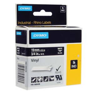 Dymo originální páska do tiskárny štítků, Dymo, 1805436, bílý tisk/černý podklad, 5,5m, 19mm, RHINO vinylová profi D1
