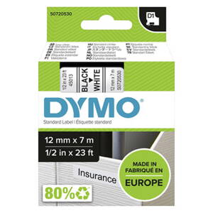 Dymo originální páska do tiskárny štítků, Dymo, 45013, S0720530, černý tisk/bílý podklad, 7m, 12mm, D1