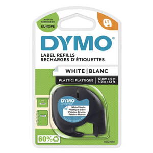 Dymo originální páska do tiskárny štítků, Dymo, 59422, S0721660, černý tisk/bílý podklad, 4m, 12mm, LetraTag plastová páska