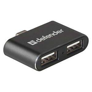 USB (2.0) hub 2-port, Quadro Dual, černo-šedá, Defender, USB C M na 2x USB A F, kompaktní