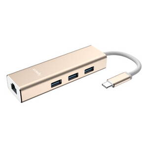 USB (3.1), USB typ C hub 4-port, DH110, zlatý, Apacer, 3x USB 3.1 typ A, 1x RJ45