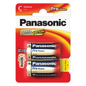 Baterie alkalická, malý monočlánek, C, 1.5V, Panasonic, blistr, 2-pack, 225999, Pro Power