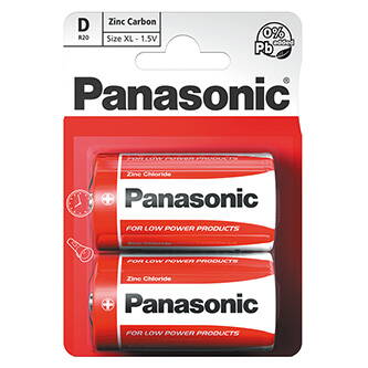 Baterie zinkouhlíková, velký monočlánek, D, 1.5V, Panasonic, blistr, 2-pack