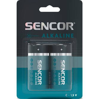 Baterie alkalická, malý monočlánek, C, 1.5V, Sencor, blistr, 2-pack