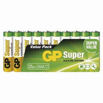Baterie alkalická, AAA, 1.5V, GP, fólie, 20-pack, Super
