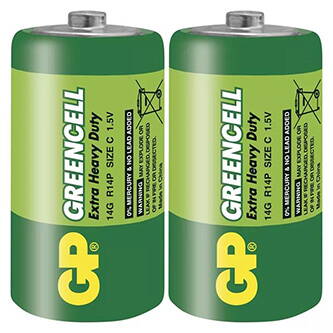Baterie zinkochloridová, malý monočlánek, C, 1.5V, GP, fólie, 2-pack, Greencell