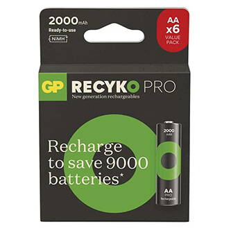 Nabíjecí baterie, AA (HR6), 1.2V, 2000 mAh, GP, papírová krabička, 6-pack, ReCyko Pro
