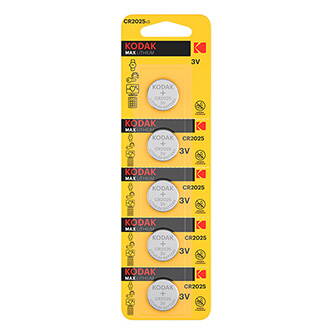 Baterie jednorázová lithiová, knoflíková, CR2025, 3V, Kodak, blistr, 5-pack, KOD-2025BL5, knoflíková