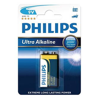 Baterie alkalická, 9V (6LR61), 6LR61, 9V, PHILIPS, blistr, 4-pack, 6LR61E1B/10, Ultra Alkaline