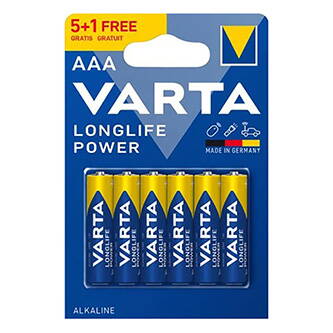Baterie alkalická, AAA (LR03), AAA, 1.5V, Varta, blistr, 6-pack, VAR-LR3BL5-1, Longlife Power