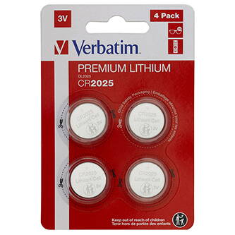 Baterie lithiová, knoflíková, CR2025, 3V, Verbatim, blistr, 4-pack, 49532