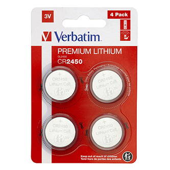 Baterie lithiová, knoflíková, CR2450, 3V, Verbatim, blistr, 4-pack, 49535