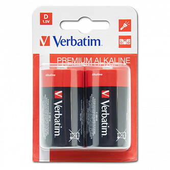 Baterie alkalická, LR20, velký monočlánek, D, 1.5V, Verbatim, blistr, 2-pack, 49923, velký monočlánek