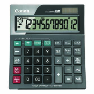 Canon Kalkulačka AS-220RTS, šedá, stolní, dvanáctimístná