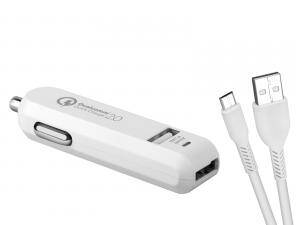 Avacom, USB auto nabíječka, CarMAX 2, 12V, 2000mA, bílá, Qualcomm Quick Charge 2.0, micro USB kabel