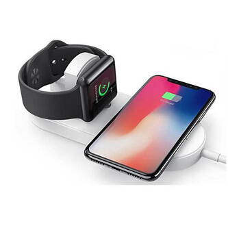 2v1 bezdrátová nabíječka, pro telefon a Apple Watch, bílá, 5V, 10W, Qi