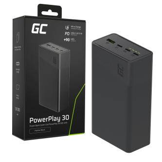 Greencell PowerPlay 30 - černá barva powerbanka s 30, 000mAh, 22.5W, 4 ports