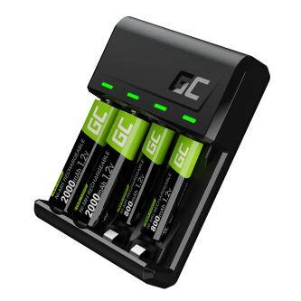Green Cell nabíječka baterií GRSETGC03, na 4 ks AA/AAA, NiMH, 110-240V, 1.2A, nabíjení samotných článků, včetně 4ks baterií-2xAA 2