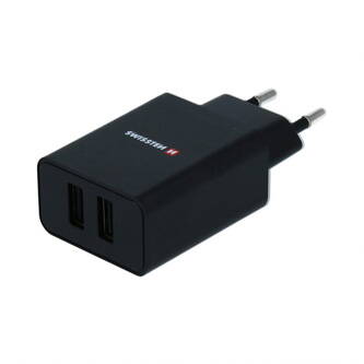 Síťový adaptér SWISSTEN 10W, 2 porty, USB-A, kabel Lightning Mfi, Smart IC