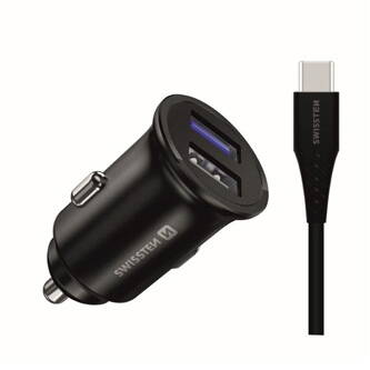Adaptér do auta SWISSTEN 32,5W, 2 porty, USB-A, kabel USB-C, Huawei Supercharge