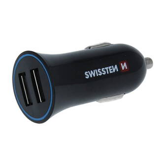 Adaptér do auta SWISSTEN 12W, 2 porty, USB-A, kabel USB-C