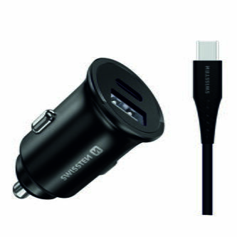 Adaptér do auta SWISSTEN 35W, 2 porty, USB-C, USB-A, kabel USB-C, Samsung Super fast charging