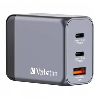 Verbatim, GaN cestovní nabíječka do sítě USB 3.0, USB C, šedá, 65 W, vyměnitelné vidlice C,G,A
