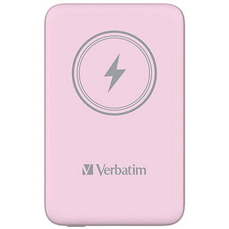 Verbatim, power banka s bezdrátovým nabíjením, 5V, nabíjení telefonu, 32248, 10 000mAh, magnetické připevnění, růžová