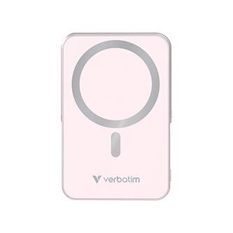 Verbatim, power banka s bezdrátovým nabíjením, 5V, nabíjení telefonu, 32267, 10 000mAh, magnetické připevnění, růžová