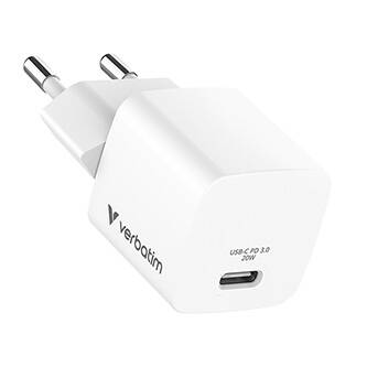 Verbatim, Mini GaN nabíječka 1 x USB-C, bílá, 20 W, Pouze pro vnitřní použití