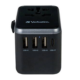 Verbatim, Cestovní adaptér univerzální World-to-World UTA-04 USB-A, USB-C, černý, 61 W