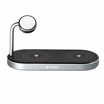 Verbatim, Duální nabíjecí podložka 3 v 1, pro dva telefony iPhone a hodinky Apple Watch, černá, 9V, 35W, Certifikace MFi a Qi, DOP Verbatim, Duální nabíjecí podložka 3 v 1, pro dva telefony iPhone a hodinky Apple Watch, černá, 9V, 35W, Certifikace MFi a Qi, DOP