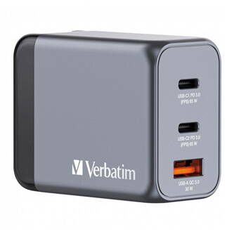 GaN nabíječka do sítě Verbatim, USB 3.0, USB C, černá, 65 W, vyměnitelné vidlice C,G,A