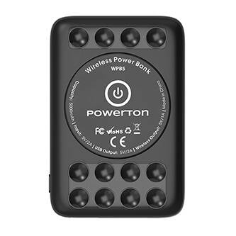 Powerton, powerbanka s bezdrátovým nabíjením, Li-Pol, 5V, 5000mAh, přísavky pro přilnutí k telefonu, černá