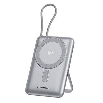 Powerton ENERGY MAGCORE bezdrátová magnetická powerbanka 10000mAh, 1x USB-C, 22.5W, integrovaný kabel USB-C, Stříbrná