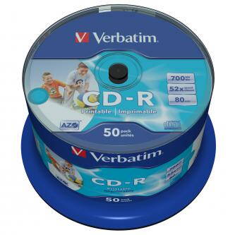 CD-R Verbatim Printable NO ID, 43438, DataLife PLUS, 700MB, Azo, 80min. 12cm, Inkjet, Standard, 52x, 50-pack, pro archivac