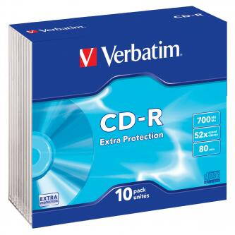 Verbatim 43415, DataLife, 700 Extra Protection, 80min., CD-R, 12cm, bez možnosti potisku, slim box, PROMO, Standard, 52x, 10-pack