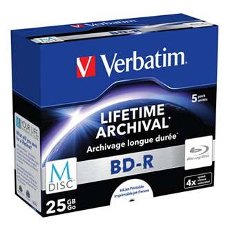 Verbatim M-DISC BD-R, Single layer Single layer/Injekt printable, 25GB, jewel box, 43823, 4x,   pro archivaci dat, 5-pack