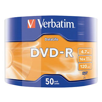 Verbatim DVD-R, 43791, DataLife, 50-pack, 4.7GB, 16x, 12cm, Matt Silver, wrap, pro archivaci dat