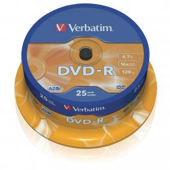Verbatim DVD-R, Matt Silver, 43522, 4.7GB, 16x, cake box, 25-pack, bez možnosti potisku, 12cm, pro archivaci dat, DOPRODEJ