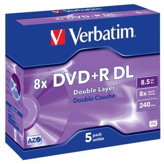Verbatim DVD+R, 43541, DataLife PLUS, 5-pack, 8.5GB, 8x, 12cm, General, Double Layer, jewel box, Scratch Resistant, bez možnosti p