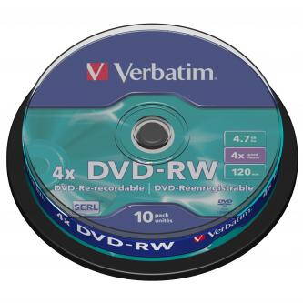 Verbatim DVD-RW, 43552, DataLife PLUS, 10-pack, 4.7GB, 4x, 12cm, General, Serl, cake box, Scratch Resistant, bez možnosti potisku,