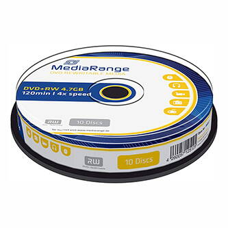 Mediarange DVD+RW, MR451, 10-pack, 4.7GB, 4x, 12cm, cake box, bez možnosti potisku, pro archivaci dat