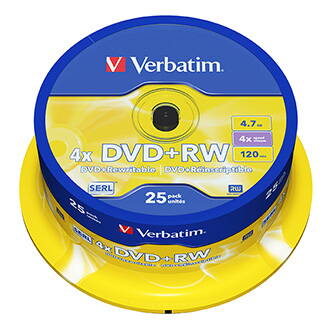 Verbatim DVD+RW, 43489, DataLife PLUS, 25-pack, 4.7GB, 4x, 12cm, General, Standard, cake box, Scratch Resistant, bez možnosti poti