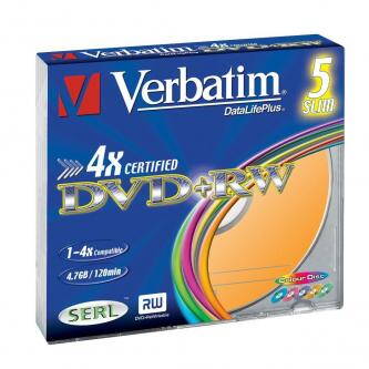 Verbatim DVD+RW, 43297, DataLife PLUS, 5-pack, 4.7GB, 4x, 12cm, General, Standard, slim box, Colour, bez možnosti potisku, pro arc