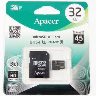 Apacer paměťová karta Secure Digital, 32GB, micro SDHC, AP32GMCSH10U1-R, UHS-I U1 (Class 10), s adaptérem