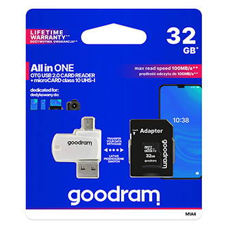Goodram All-In-ONe, 32GB, multipack, M1A4-0320R12, UHS-I U1 (Class 10), se čtečkou a adaptérem