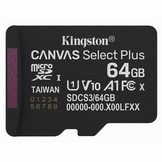 Kingston paměťová karta Canvas Select Plus, 64GB, micro SD, SDCS3/64GBSP, UHS-I U1 (Class 10), A1