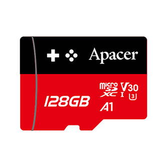 Apacer paměťová Gaming card V30 A1, 128GB, micro SDXC, AP128GMCSX10U7-RAGC, UHS-I U3 (Class 10), s adaptérem